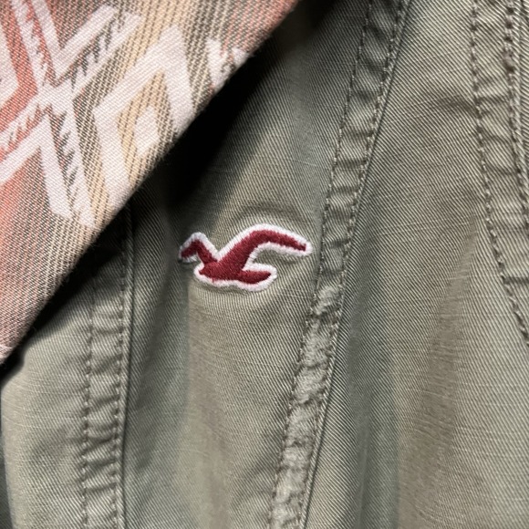 Y2K Hollister Olive Aztec Print Utility Jacket Women's Size Medium Buttons Cinch - Picture 2 of 9